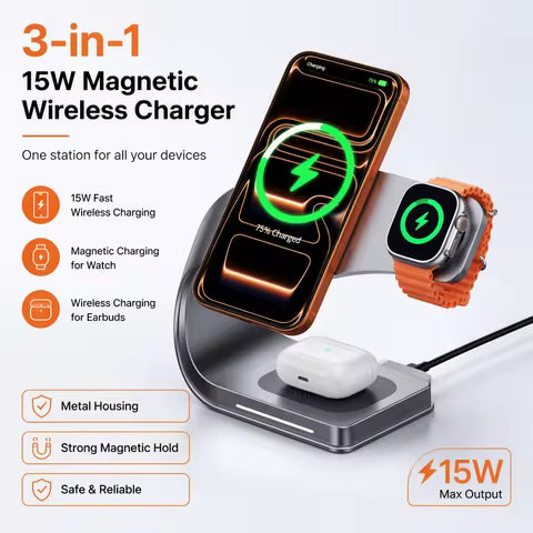 Dudukan Pengisi Daya Nirkabel 4-in-1 F5 dengan Lampu &amp; Jam Alarm